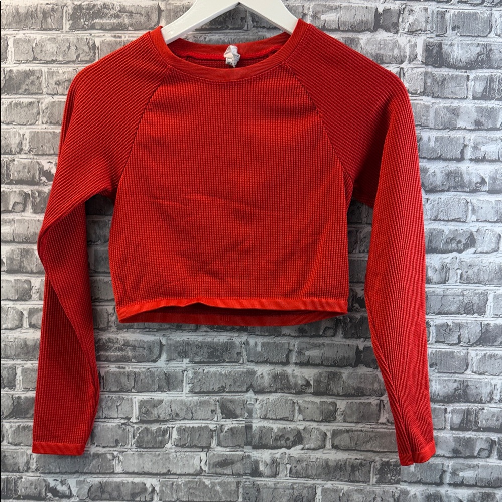 Offline by Aerie Red Ribbed Long Sleeve Top